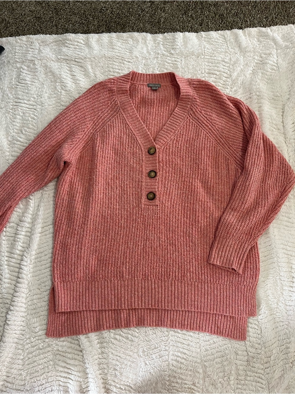 Falls Creek V-Neck Button Sweater - Rose